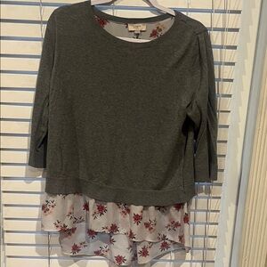 LOFT Charcoal and Floral Layered Women's Blouse